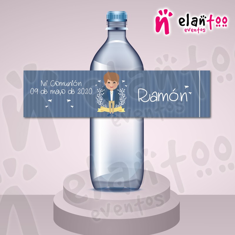 Etiquetas baratas personalizadas con datos de comunión para botellas agua